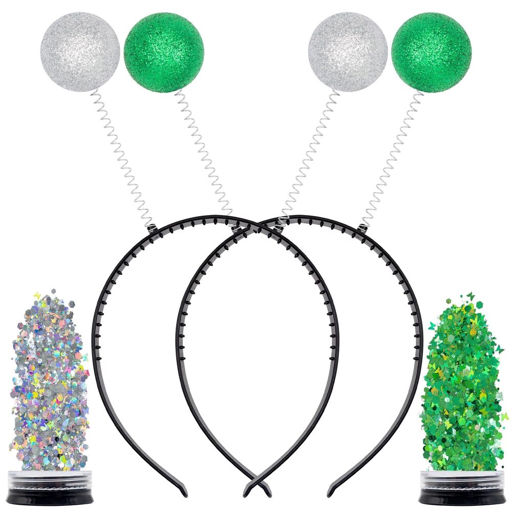7050 Alien Headband Green and Silver Alien Antenna Headband and Glitter